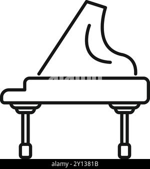 Cette icône minimaliste du dessin au trait représente un piano à queue, symbolisant la musique classique et les instruments Illustration de Vecteur