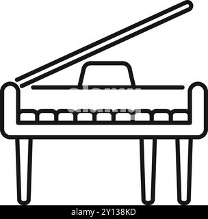 Illustration minimaliste d'un piano à queue dessiné avec des lignes noires sur fond blanc, évoquant la musique classique, le jazz et les concerts Illustration de Vecteur