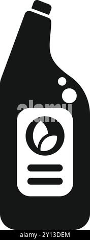 Icône vectorielle simple noire d'une bouteille de produit de nettoyage avec un symbole de feuille, représentant sa composition organique et écologique Illustration de Vecteur