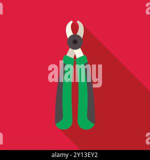 Pinces vertes et noires pour diverses utilisations, isolées sur fond rouge avec ombre longue Illustration de Vecteur