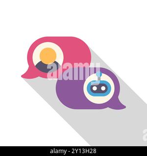 Illustration d'une personne discutant avec un chatbot dans des bulles de chat, idéal pour les sites Web ou les applications liées au service à la clientèle ou à l'intelligence artificielle Illustration de Vecteur