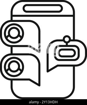 Vecteur simple montrant un chatbot interagissant avec les utilisateurs sur un smartphone, idéal pour les projets liés à l’IA Illustration de Vecteur