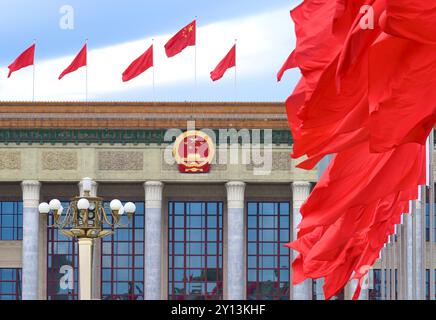 Pékin, Chine. 5 septembre 2024. Cette photo prise le 5 septembre 2024 montre une vue extérieure de la Grande salle du peuple à Pékin, capitale de la Chine. Le Sommet 2024 du Forum sur la coopération Chine-Afrique (FOCAC) s’est ouvert ici jeudi. Crédit : Li He/Xinhua/Alamy Live News Banque D'Images