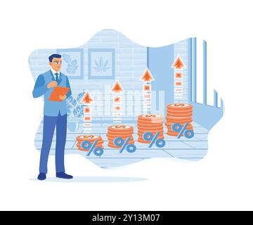 Homme d'affaires planifiant l'investissement à long terme. Comparer la volatilité des marchés boursiers et prendre des risques élevés. Concept d'analyse de croissance. vecteur plat tendance moderne Illustration de Vecteur