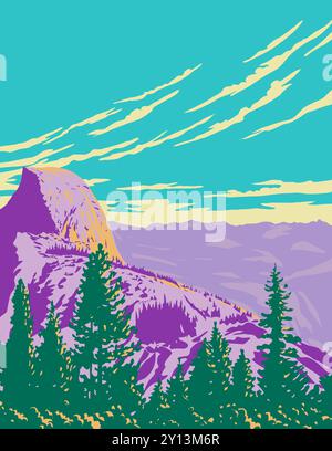 Affiche WPA de Half Dome vue de Glacier point dans le parc national de Yosemite dans le nord de la Californie, États-Unis d'Amérique États-Unis fait en travaux pro Illustration de Vecteur