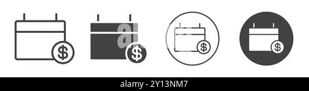 Calendrier avec icône de signe de dollar symbole simple plat de vecteur de contour de collection logo Illustration de Vecteur