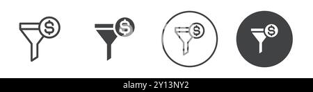 Entonnoir avec icône de signe dollar symbole vectoriel simple plat contour de collection logo Illustration de Vecteur