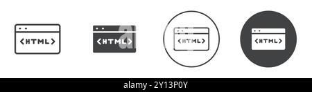 Code HTML avec des balises meta icône simple vecteur plat symbole vectoriel contour collection logo Illustration de Vecteur