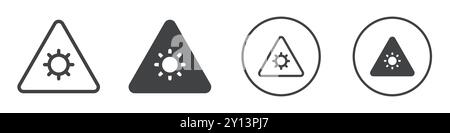 Soleil avec une icône de triangle d'avertissement symbole vectoriel simple plat contour collection logo Illustration de Vecteur