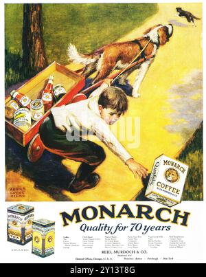 Annonce de café Monarch 1926 - 'qualité depuis 70 ans' Art par Arnold Lorne Hicks Banque D'Images