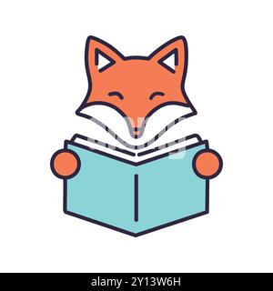 Livre de lecture Fox. Personnage de renard mignon lisant un livre, parfait pour l'éducation, l'apprentissage et les thèmes de l'alphabétisation. Illustration de Vecteur