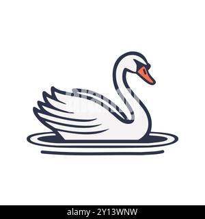 Oiseau d'eau cygne. Cygne blanc au cou élégant, nageant dans l'eau bleue. Gracieux et serein, symbolisant la beauté et la pureté. Illustration de Vecteur