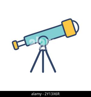 Télescope sur trépied. Visionneuse télescopique sur trépied pour l'astronomie, l'observation et la recherche. Illustration de Vecteur