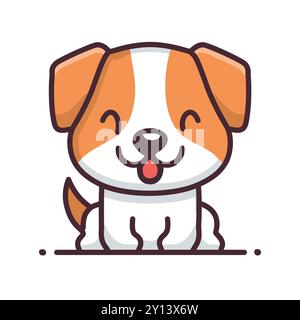 Dessin animé de chien heureux. Illustration de dessin animé mignon d'un chien avec une expression heureuse, parfait pour les livres pour enfants, les cartes de voeux et les médias sociaux. Illustration de Vecteur