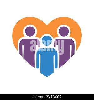 Icône famille cœur. Trois bâtons, un bleu, deux violets, à l'intérieur d'un cœur. Représenter l'amour, la famille, l'unité et la cohésion. Illustration de Vecteur