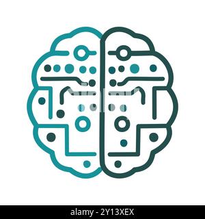 Icône cerveau numérique. Illustration abstraite du cerveau avec conception de circuits, symbolisant l'intelligence artificielle, la technologie et la pensée numérique. Illustration de Vecteur