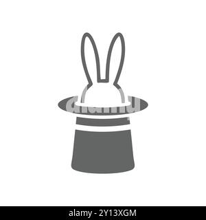 Lapin dans l'icône chapeau. Conception graphique simple des oreilles d'un lapin dans un chapeau haut de gamme, symbolisant l'illusion et la magie. Illustration de Vecteur