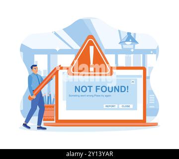 Les hommes travaillent avec des ordinateurs portables au bureau. Introuvable 404 erreur erreur échec avertissement concept de problème. 404 concept de page d'erreur. tendance moderne vecteur plat illustrati Illustration de Vecteur