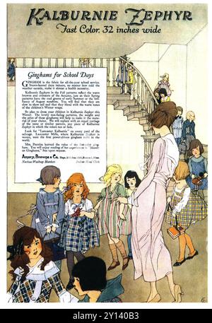 1920 Kalburnie Zephyr Fabrics ad - 'Ginghams for School Days' - Amory, Browne & Co Boston ma Banque D'Images