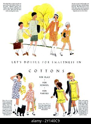 1929 Cotton textile Institute ad - doublons pour l'intelligence dans les cotons - pour le jeu - pour l'école - pour les fêtes' Banque D'Images