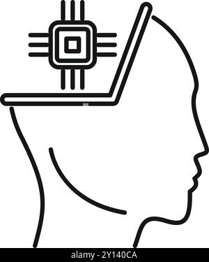 Cette illustration vectorielle représente le concept d'intelligence artificielle, avec une tête humaine combinée à un ordinateur portable et un processeur Illustration de Vecteur