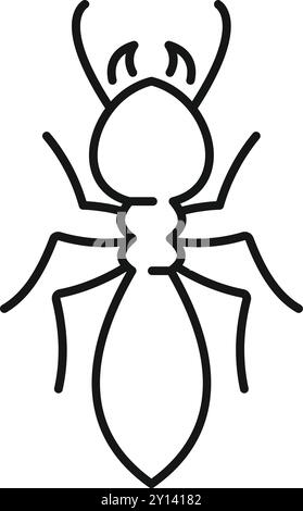 Dessin simple au trait noir et blanc d'une fourmi rampant utile pour la biologie ou les projets de nature Illustration de Vecteur