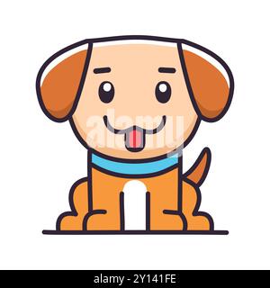 Dessin animé de chien mignon. Adorable chien de dessin animé avec de grands yeux et une langue ludique. Parfait pour les livres pour enfants et les dessins sur le thème des animaux de compagnie. Illustration de Vecteur