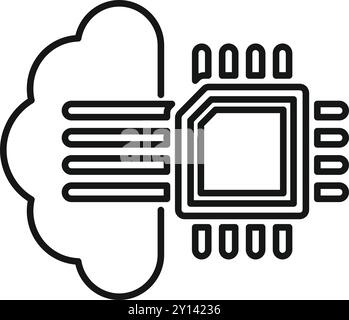 Icône vectorielle simple d'un transfert de données de cloud computing vers une micropuce, représentant le cloud computing et le stockage de données Illustration de Vecteur