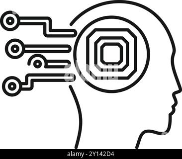 Contour du profil de la tête humaine recevant des données de la micropuce, symbolisant l'intelligence artificielle Illustration de Vecteur