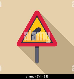 Panneau de signalisation triangulaire rouge indiquant un virage à gauche, important pour la sécurité routière et la navigation Illustration de Vecteur