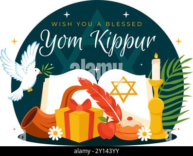 Yom Kippur célébration ou vous souhaite une illustration vectorielle de jour béni pour le jour des Expiations dans le judaïsme et pour la fête juive en arrière-plan Illustration de Vecteur