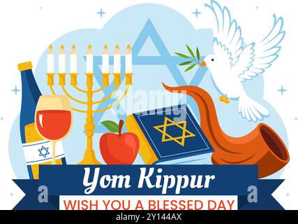 Yom Kippur célébration ou vous souhaite une illustration vectorielle de jour béni pour le jour des Expiations dans le judaïsme et pour la fête juive en arrière-plan Illustration de Vecteur