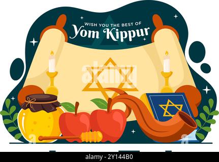 Yom Kippur célébration ou vous souhaite une illustration vectorielle de jour béni pour le jour des Expiations dans le judaïsme et pour la fête juive en arrière-plan Illustration de Vecteur