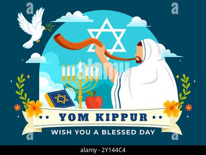 Yom Kippur célébration ou vous souhaite une illustration vectorielle de jour béni pour le jour des Expiations dans le judaïsme et pour la fête juive en arrière-plan Illustration de Vecteur