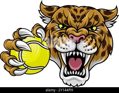 Mascotte de tennis Jaguar Leopard Cheetah Panther Illustration de Vecteur