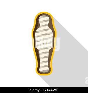 Momie égyptienne enveloppée dans des bandages couchés dans l'icône de sarcophage dans le style plat isolé sur fond blanc Illustration de Vecteur