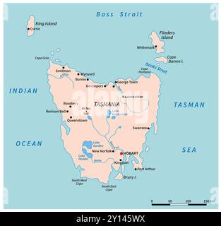 Carte d'ensemble simple de l'île australienne de Tasmanie Banque D'Images