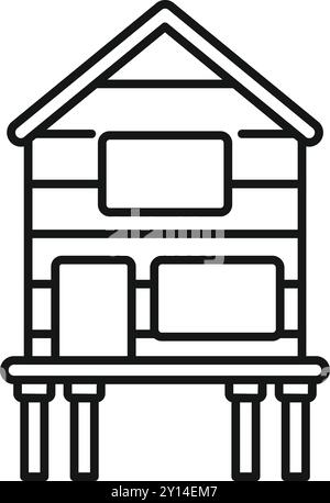 Maison sur pilotis en bois debout sur des piles, icône linéaire isolée sur fond blanc Illustration de Vecteur