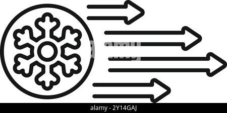 Dessin au trait d'un flocon de neige se déplaçant rapidement avec des flèches, représentant la climatisation et le débit d'air froid Illustration de Vecteur