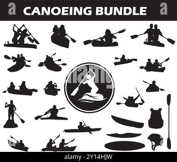 Pack silhouette canoë | Collection de joueurs de canoë avec logo et équipement de canoë Illustration de Vecteur