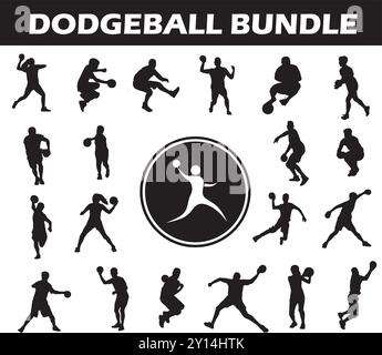 Dodgeball Silhouette Bundle | Collection de joueurs de Dodgeball avec logo et équipement de Dodgeball Illustration de Vecteur