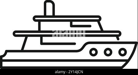 Dessin minimaliste d'un yacht privé moderne naviguant sur la surface de l'eau, vue de côté, isolé sur fond blanc Illustration de Vecteur