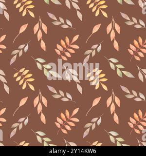 Modèle sans couture d'automne de différentes feuilles. Illustration d'aquarelle botanique. Fond naturel pastel pour les projets saisonniers, festivals. Jardinage, Banque D'Images