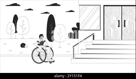 Ville inaccessible pour l'utilisateur de fauteuil roulant illustration de ligne noire et blanche Illustration de Vecteur