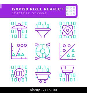Code binaire deux icônes de ligne de couleur définies Illustration de Vecteur