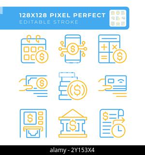 Opérations bancaires deux icônes de ligne de couleur définies Illustration de Vecteur