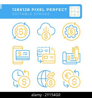 Transactions monétaires deux icônes de ligne de couleur définies Illustration de Vecteur