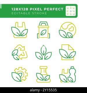 Pratiques respectueuses de l'environnement deux icônes de ligne de couleur définies Illustration de Vecteur