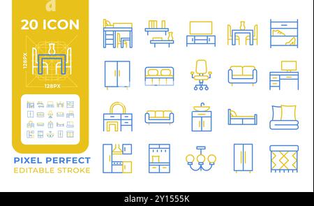 Mobilier et décoration intérieure deux icônes de ligne de couleur Illustration de Vecteur