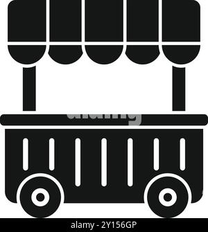 Icône de glyphe vectoriel simple d'un chariot de nourriture de rue avec auvent, parfait pour représenter les stands de nourriture, les vendeurs mobiles et les délices culinaires sur la route Illustration de Vecteur